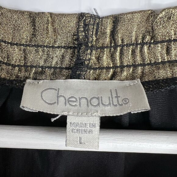 Chenault Size L Blouse Metallic Gold Smocked Waist Long Sleeves High Neck Top - Picture 3 of 9